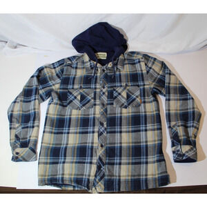 Dravus Blue Plaid Button-Up Hooded Flannel Shirt Jacket Thermal Lined Men's L
